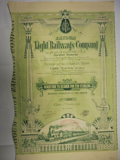 null FAYOUM LIGHT RAILWAYS COMPANY action N° 4182 sur 22.500 datée 1899 illustrée...
