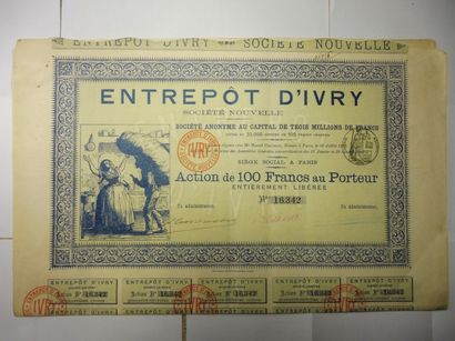 null ENTREPOT D’IVRY action N° 16342 sur 30.000 datée de 1905 décor ‘’un livreur...