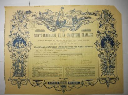 null SOCIETE IMMOBILIERE DE LA CHARCUTERIE FRANCAISE certificat d’action N° 399 sur...