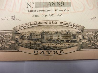 null SOCIETE DU GRAND HOTEL ET DES BAINS FRASCATI action N° 4839 sur 5000 datée 1896...