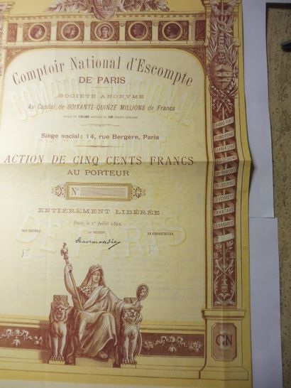 null COMPTOIR NATIONAL D’ESCOMPTE DE PARIS action blancket en date de 1892 décor...