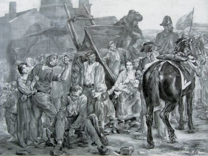 ROLL ALFRED (1846-1919) Grève de mineurs, 1880 Encre et gouache, signé en bas à droite....