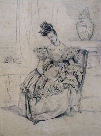 DEVERIA ACHILLE (1800-1857) Portrait de Madame Deveria, vers 1825 Mine de plomb....