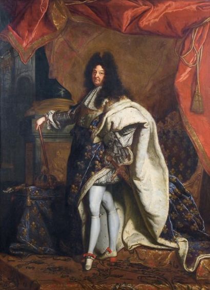Ecole FRANÇAISE du XVIIIe, atelier de Hyacinthe RIGAUD Portrait de Louis XIV en costume...