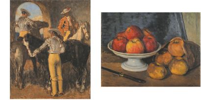 Léon FAM (actif au XXe siècle) Compotier aux pommes et aux oranges (recto) et Toréadors...