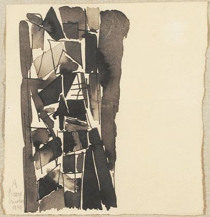 Nicolas de STAËL (1914-1955) Composition Encre noire sur papier. Dédicacée et datée...