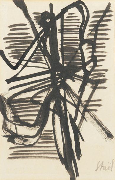 Nicolas de STAËL (1914-1955) Composition Encre noire sur papier. Signée en bas à...