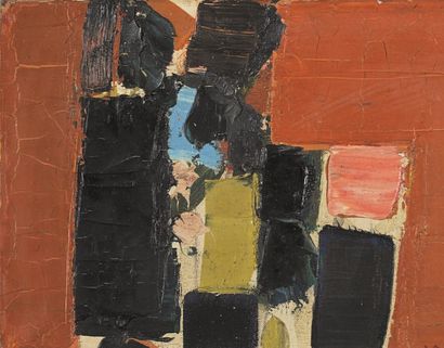 Olivier DEBRÉ (1920-1999) Composition marron clair bleu Sur sa toile d'origine. Signé...