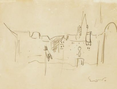Emile-Othon FRIESZ (1879-1949) Paysage orientaliste Crayon. Cachet du monogramme...