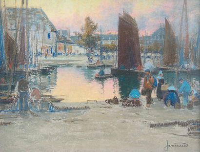 Mathurin JANSSAUD (1857-1940) Port breton Pastel, signé. 32 x 40 cm