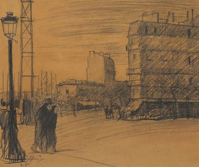 Jean-François RAFFAELLI (1850-1924) (attribué à) Couple marchant Crayon sur papier....