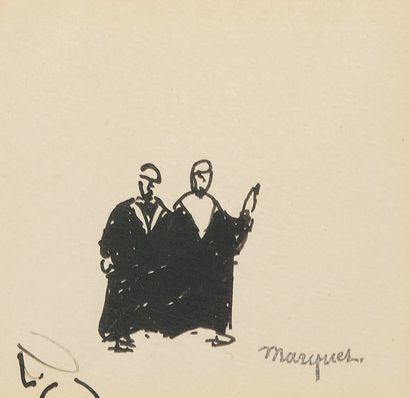 Albert MARQUET (1875-1947) Deux personnages marocains Encre noire. Cachet de la vente...