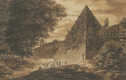Jean-Baptiste FRENET (1814-1889) Pyramide de Caïus Plume et lavis brun, signé en...