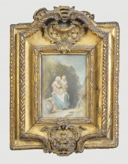 Nicolas VLEUGHELS (1668-1737) Jeune femme et son enfant près d'une source Gouache...