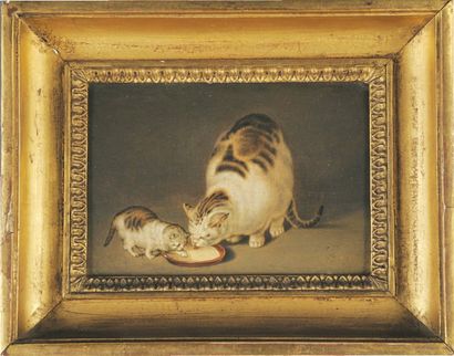 Godfried MIND (1768-1814) Chatte et chaton Panneau. 8, 2 x 12 cm 4 000/6 000 59 Ecole...