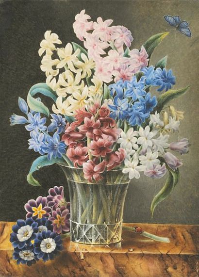 ECOLE FRANÇAISE début du XIXe siècle Bouquet de fleurs sur un entablement
Gouache...