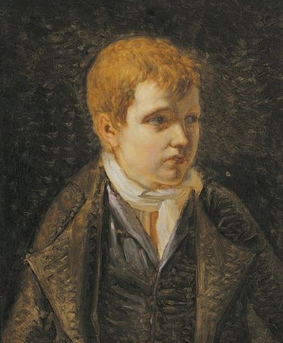 Ecole de DAVID Portrait de jeune garçon Huile sur toile. 28 x 38 cm