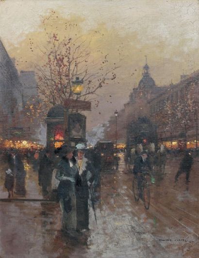 Edouard CORTES (1882-1969) Boulevard des Italiens Vers1910. Huile sur toile, signée...