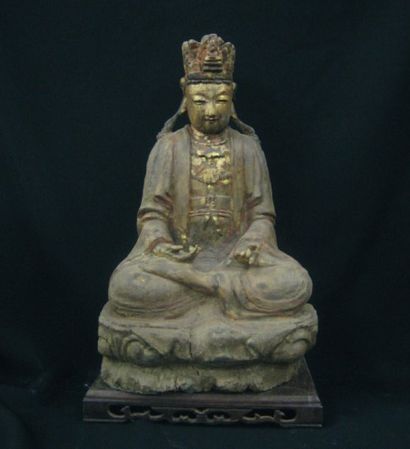 BODHISATTVA assis en méditation sur un trône,...