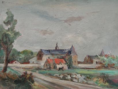 THOMAS JEAN-FRANÇOIS (1898-1939) Le village. Huile sur toile, cachet en bas à droite....