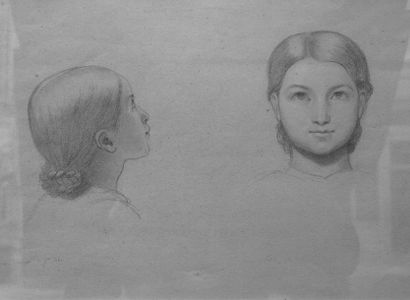 GASTINE CAMILLE AUGUSTE (1819-1867) Portrait de face et de profil de Claire Daumas....
