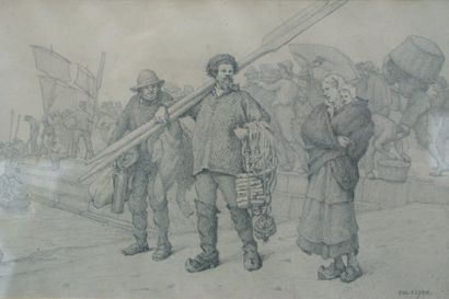 FEYEN EUGÈNE (1815-1908) Le départ pour la pêche Etude pour le tableau du Salon de...