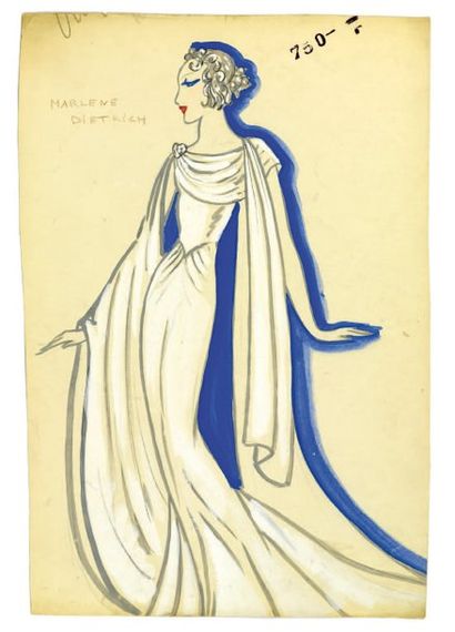 CARRÉ (Jenny). " Marlène Dietrich ". Gouache originale ; 23 x 33 cm.