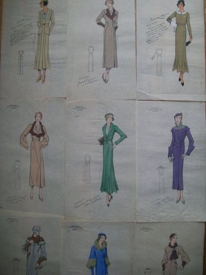 null LE GOÛT PARISIEN, ensemble de 15 reproductions gouachées sur calque vers 1930...