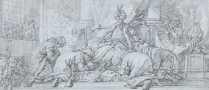 François BOUCHER (Paris 1703 -1770) Sultane lisant au harem Crayon noir et estompe...