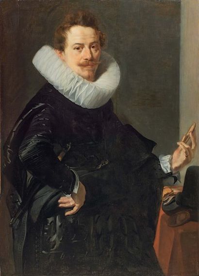 Jan Antonisz VAN RAVESTEYN (vers 1570 - 1657) Portrait d'homme en habit noir tenant...