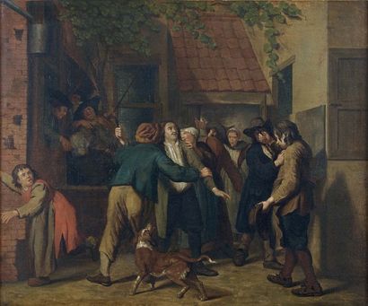 Jan-Joseph HOREMANS (Anvers 1682 - 1759) La Rixe dans la cour ou La dispute des deux...