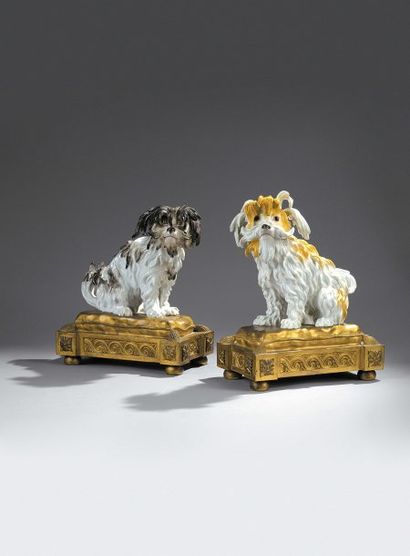 MEISSEN - Deux King-Charles en porcelaine,...
