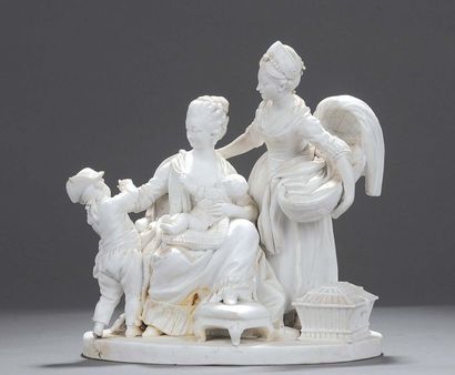 null SÈVRES - Groupe en biscuit de porcelaine dure représentant la nourrice d'après...