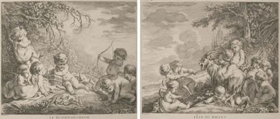 D'après François BOUCHER (1703 - 1770) Retour de chasse et Fête de Bacchus Deux planches...