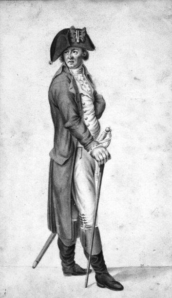 ECOLE FRANÇAISE, VERS 1800 Homme en tenue Gouache. 17X10cm