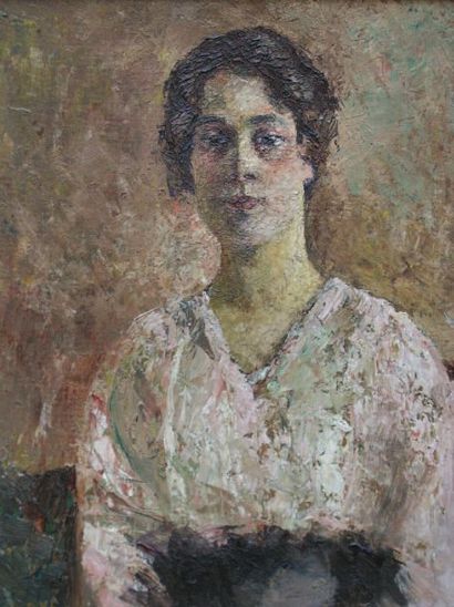 DYF Marcel (1899-1985) Femme en rose. Huile sur carton, signée en bas à gauche. 34x27cm...
