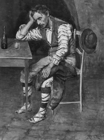 DA COSTA JOHN (1867-1931) Homme assis Aquarelle, signée en bas à droite. 44X30cm