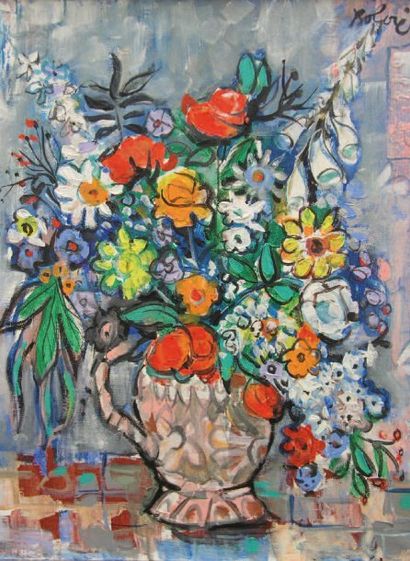 BOLORE JACQUES (né en 1921) Vase de fleurs. Huile sur toile, signée en haut à droite....
