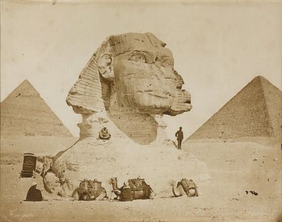 ZANGAKI Le Sphinx, ca. 1875. Tirage albuminé monté sur carton, signé et légendé dans...