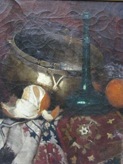 DAUX CHARLES, né en 1855 Nature morte aux orangers. Huile sur toile, signée en haut...