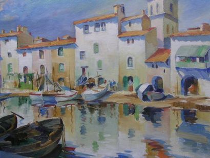 DUPIN LÉO (1898-1971) Port du Midi. Huile sur panneau, signée en bas à droite. 4...