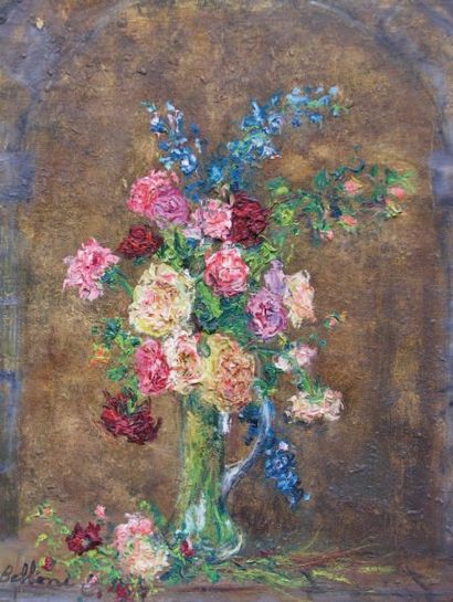 BELLONI SERGE, né en 1925 Vase de fleurs. Huile sur toile, signée en bas à gauche....