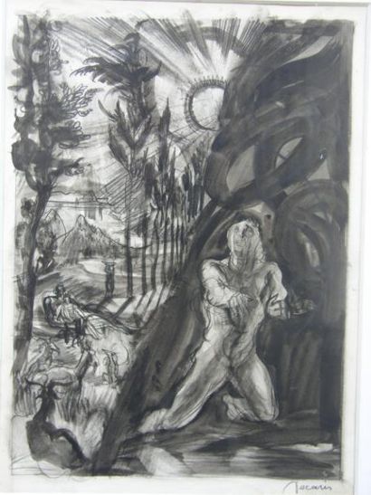 DECARIS ALBERT (1901-1988) Le soleil Lavis, signé en bas à droite. 37x27cm