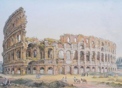 Ecole ITALIENNE ou RUSSE Le Colisée à Rome Aquarelle, porte une signature en cyrillique...