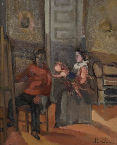 Alfred ABERDAM (1894-1963) Le Peintre à son chevalet
Huile sur toile, signée en bas...