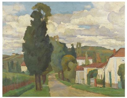 CLEMENT-SERVEAU (1886-1972) Chemin de village
Huile sur isorel, signée et datée 43...