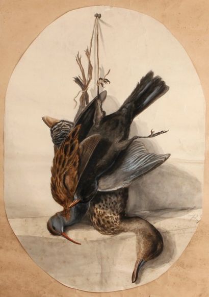 Jean-Richard GOUBIE (1840-1899) Trophées de chasse
Deux aquarelles monogrammées,...