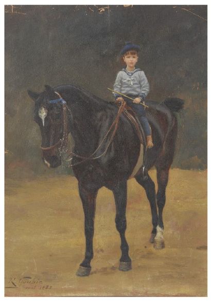 Jean-Richard GOUBIE (1840-1899) Jeune garçon à cheval sur un anglo-arabe
Huile sur...