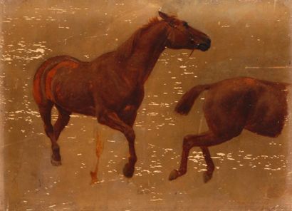 Jean-Richard GOUBIE (1840-1899) Deux études de cheval de selle alezan
Huile sur panneau...