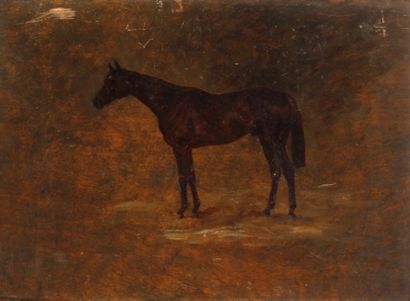 Jean-Richard GOUBIE (1840-1899) Yearling alezan brûlé, vu de profil
Huile sur panneau.
16...